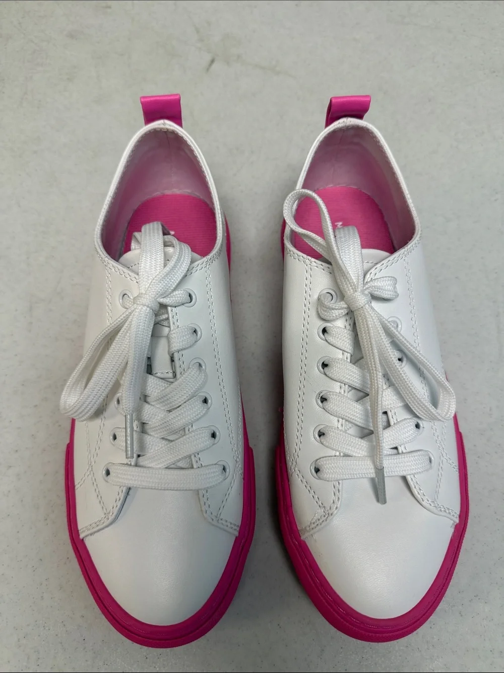 Marc Fisher White and Pink Women's Leather Lace-Up Sneakers